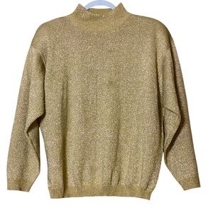 Lise J. vintage Mock Neck Gold Metallic Sweater
